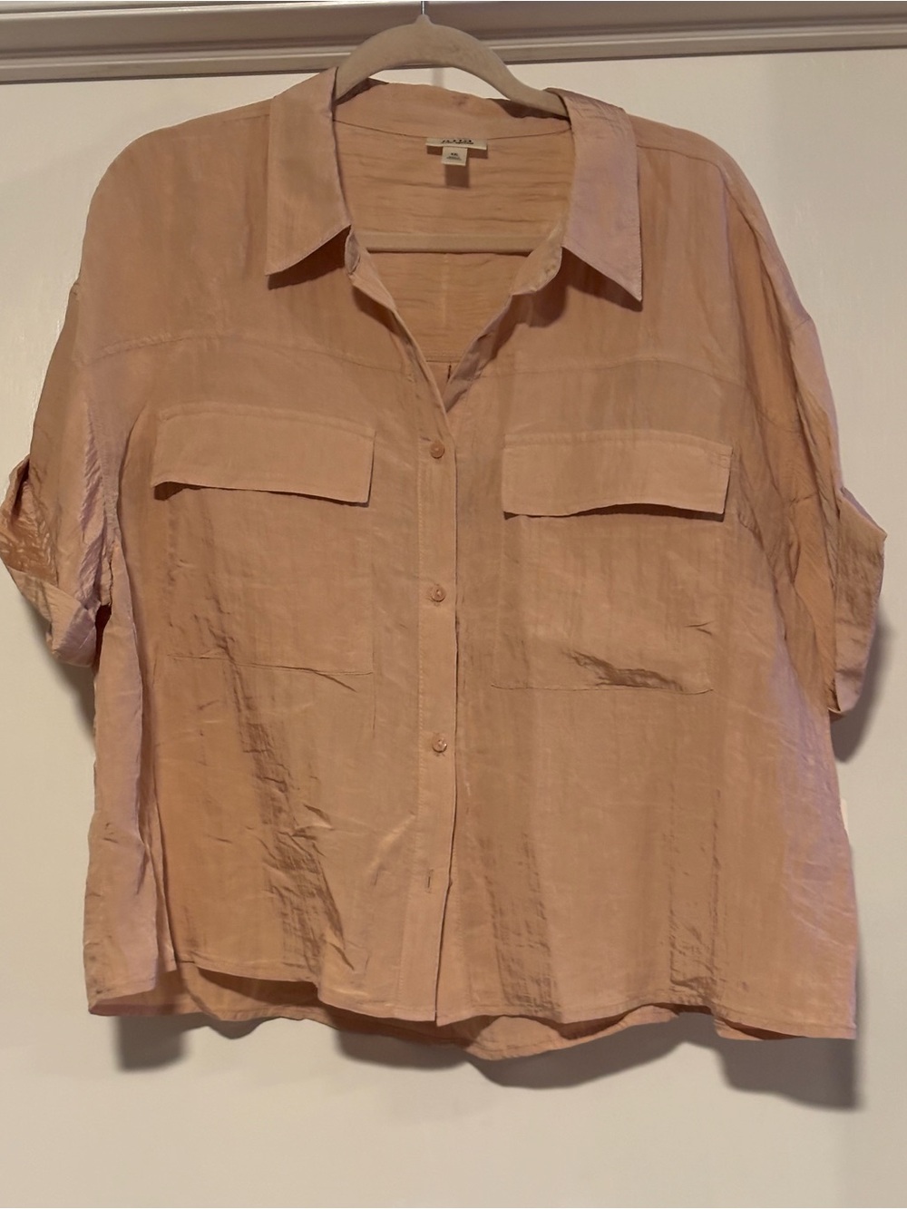 a.n.a Peach Button-Front Women's Shirt with Chest Pockets